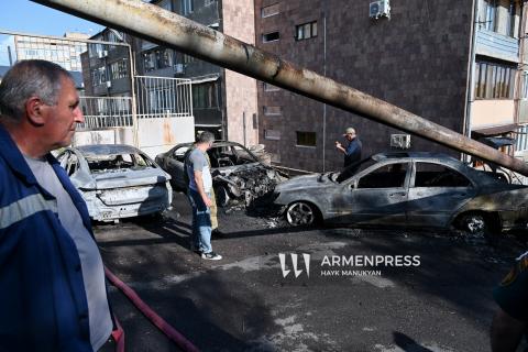 Երևանում չորս ավտոմեքենաների բախման հետևանքով ծագած հրդեհը մարվել է. նախնական տվյալներով, տուժածներ չկան